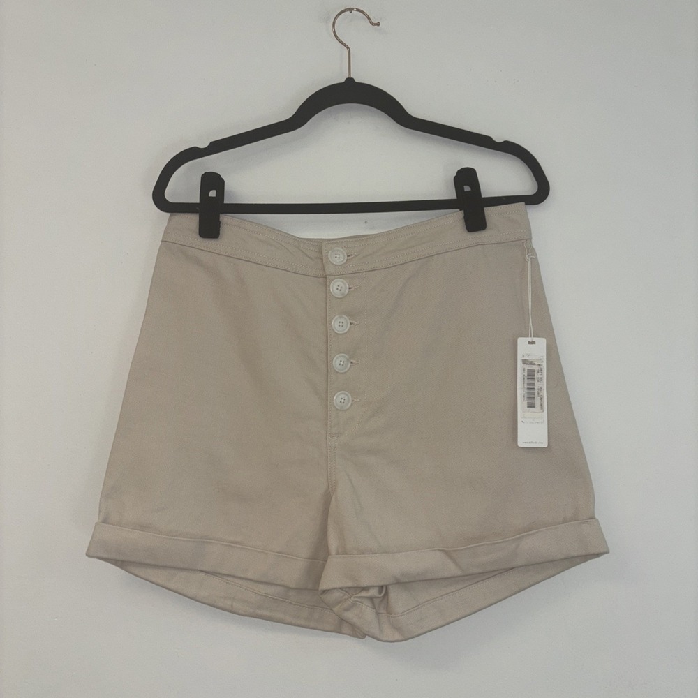 Every Women Tan High Rise Button Fly Twill Shorts Size 12 NWT EV6020H